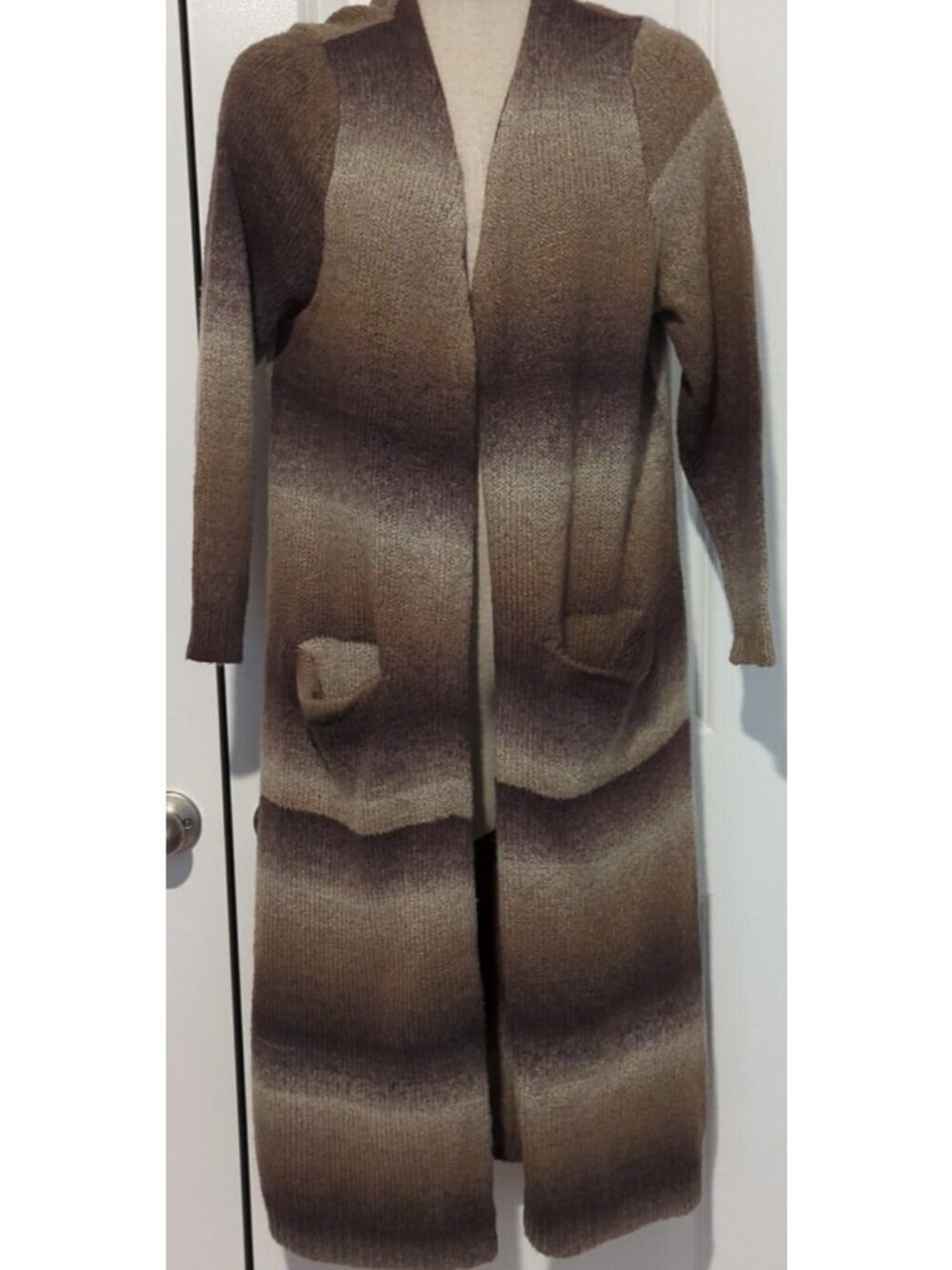 Joseph A Long Brown Duster Open Cardigan Sweater Size Large Wool Blend-425lp